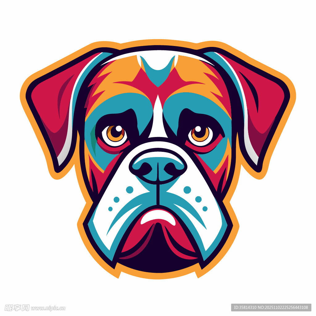 彩色拳击犬头像插画