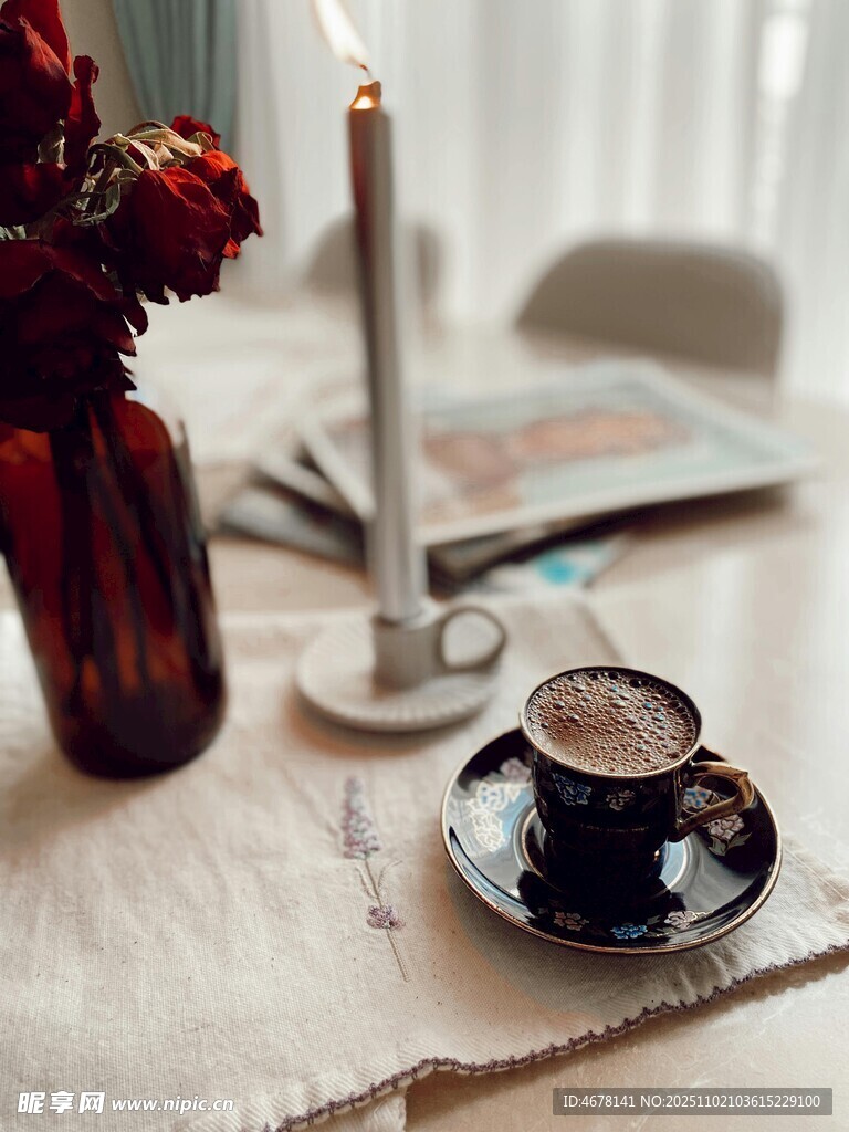 温馨咖啡时光静物场景