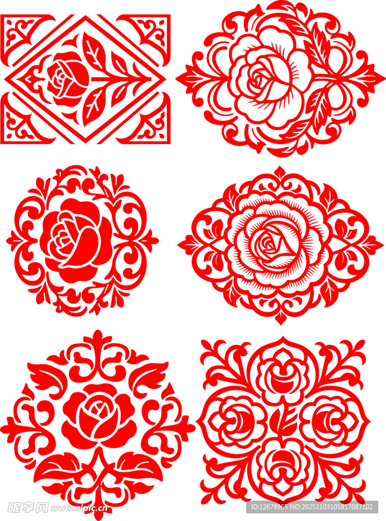 传统中式剪纸花纹图案