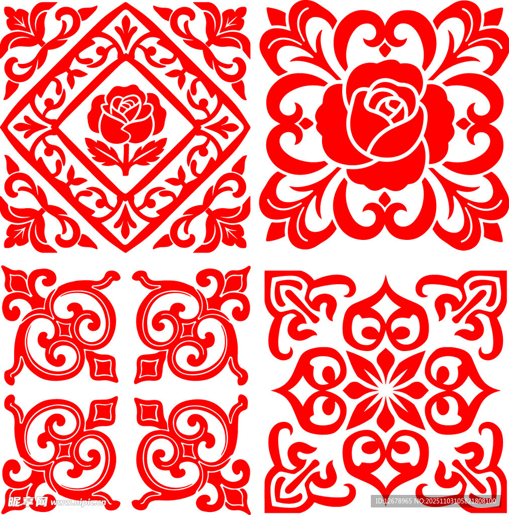 传统中式红色花纹图案