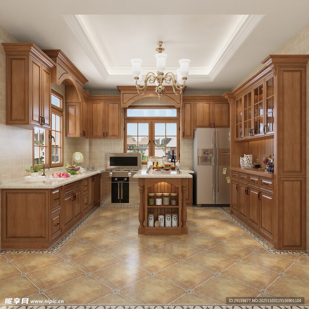 豪华木质开放式厨房设计