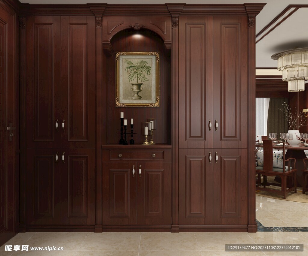 中式深棕实木储物柜