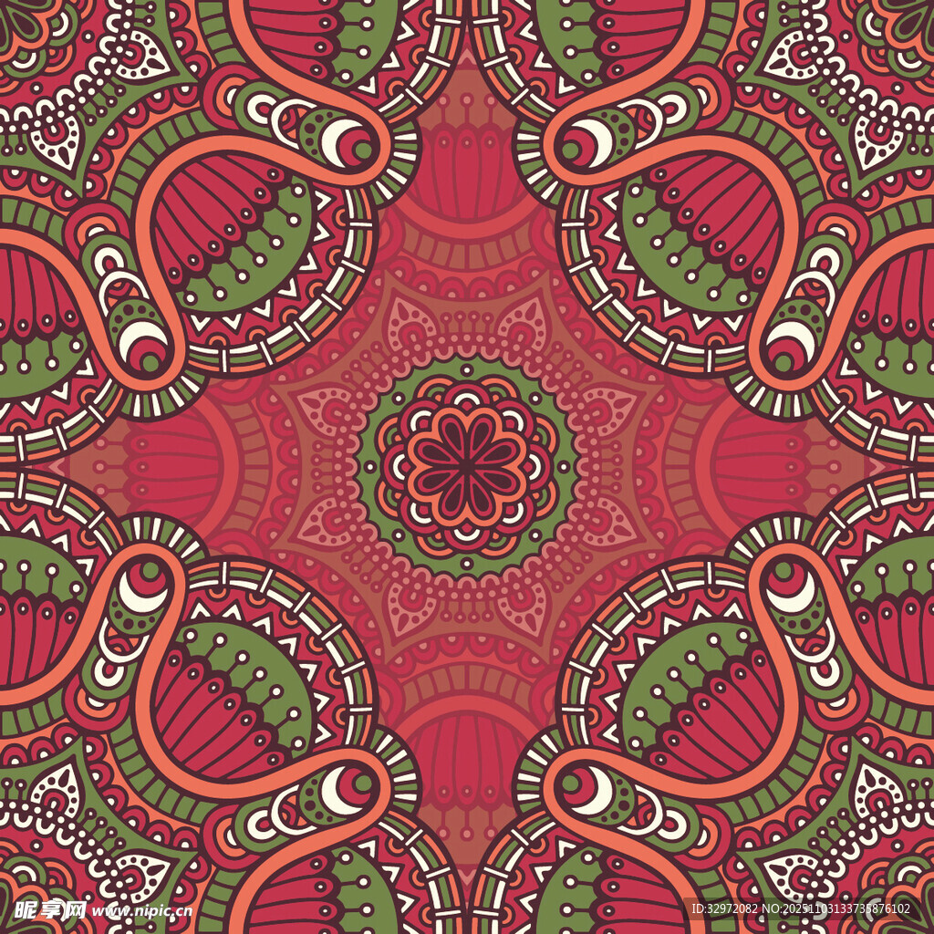 红色曼陀罗花纹样图案