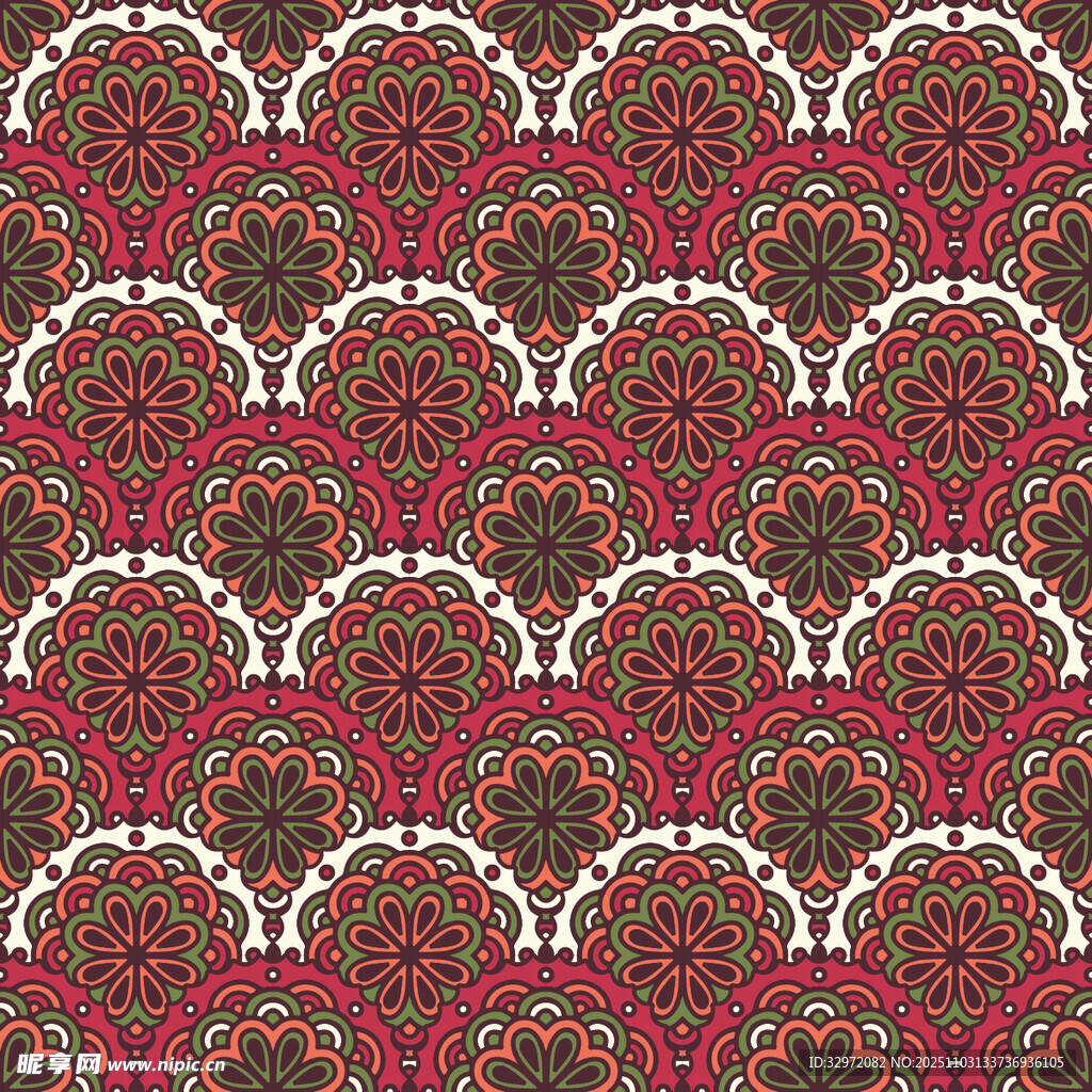 复古红色花纹图案设计