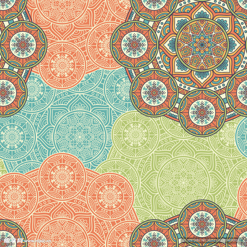 多彩曼陀罗花纹背景图案