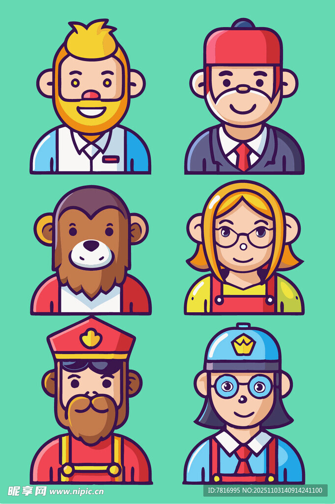 多样职业卡通人物形象