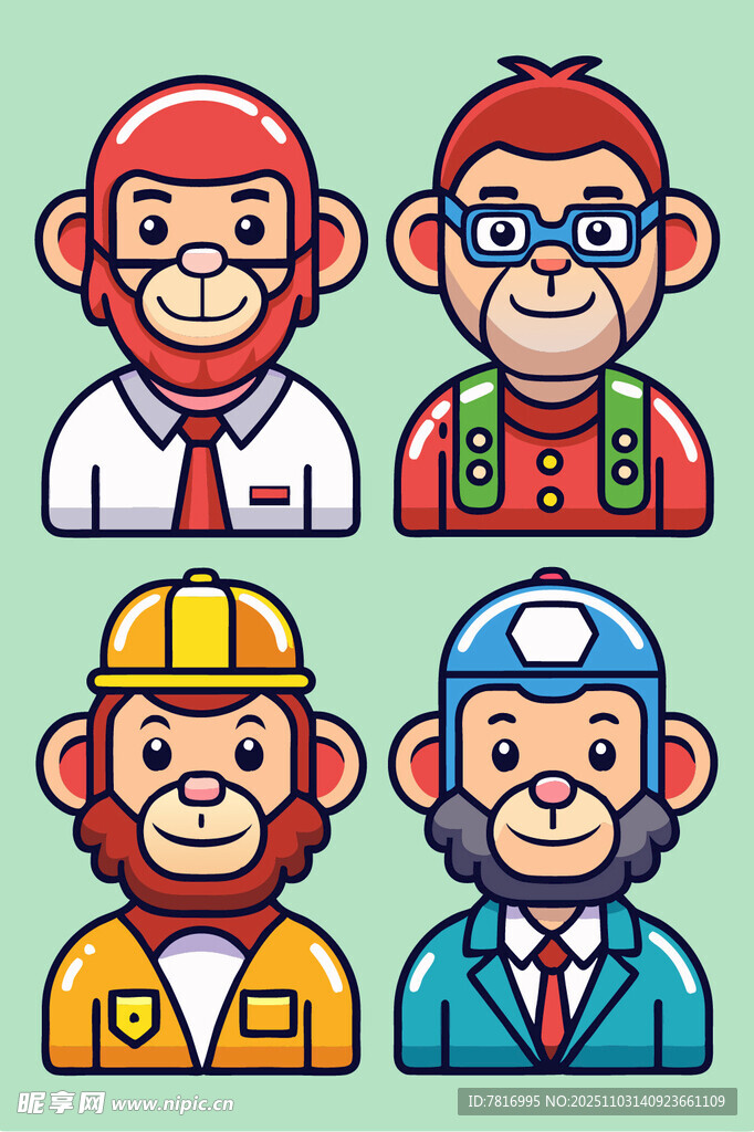 六款不同装扮的卡通猴子