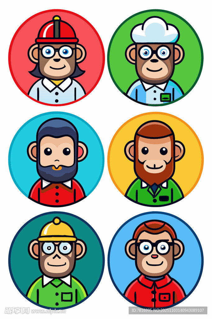 多彩猴子卡通头像集合