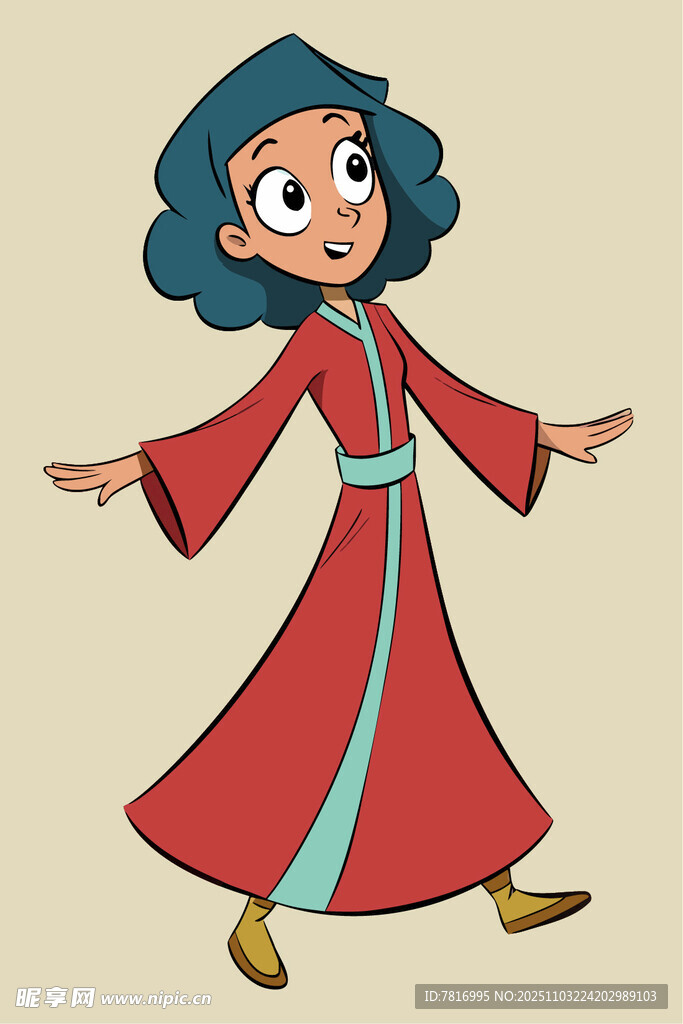 身着红衣张开双臂的女孩