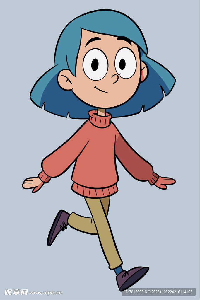 蓝发女孩欢快奔跑