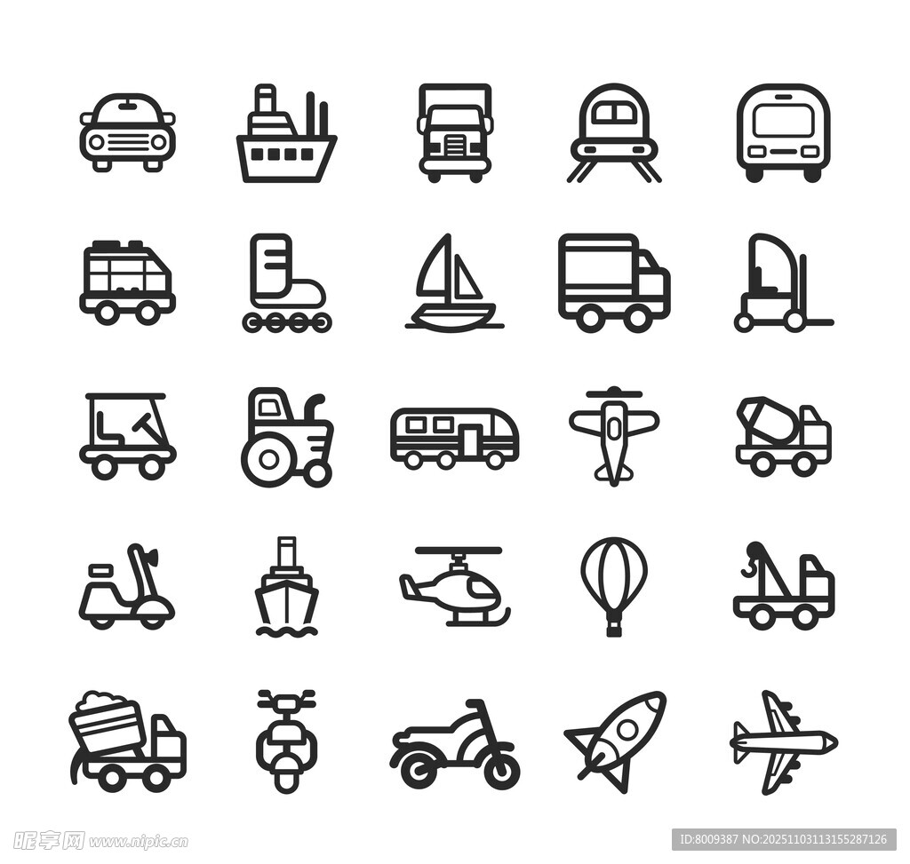 多样交通工具图标集合