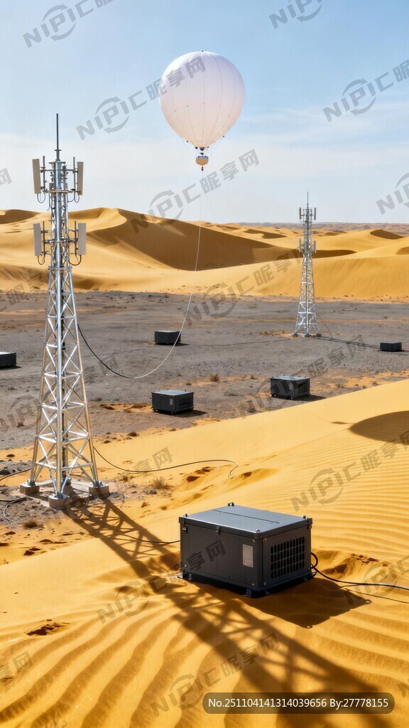 生成一张带有戈壁滩、沙漠、无线