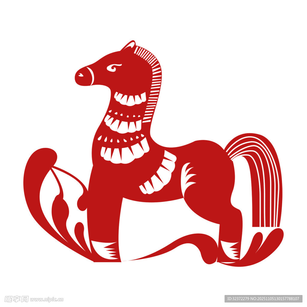 剪纸风红色骏马图案