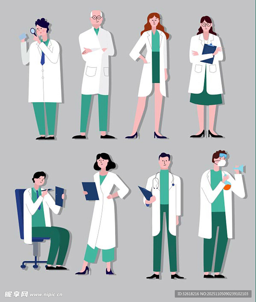 绿色卡通医护人员