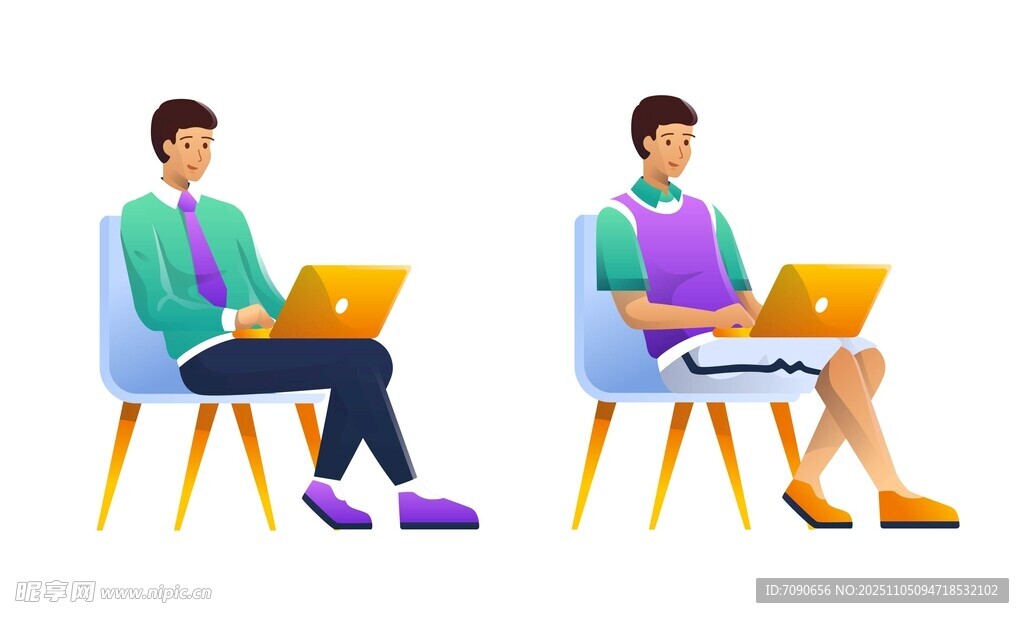 两人专注使用笔记本电脑