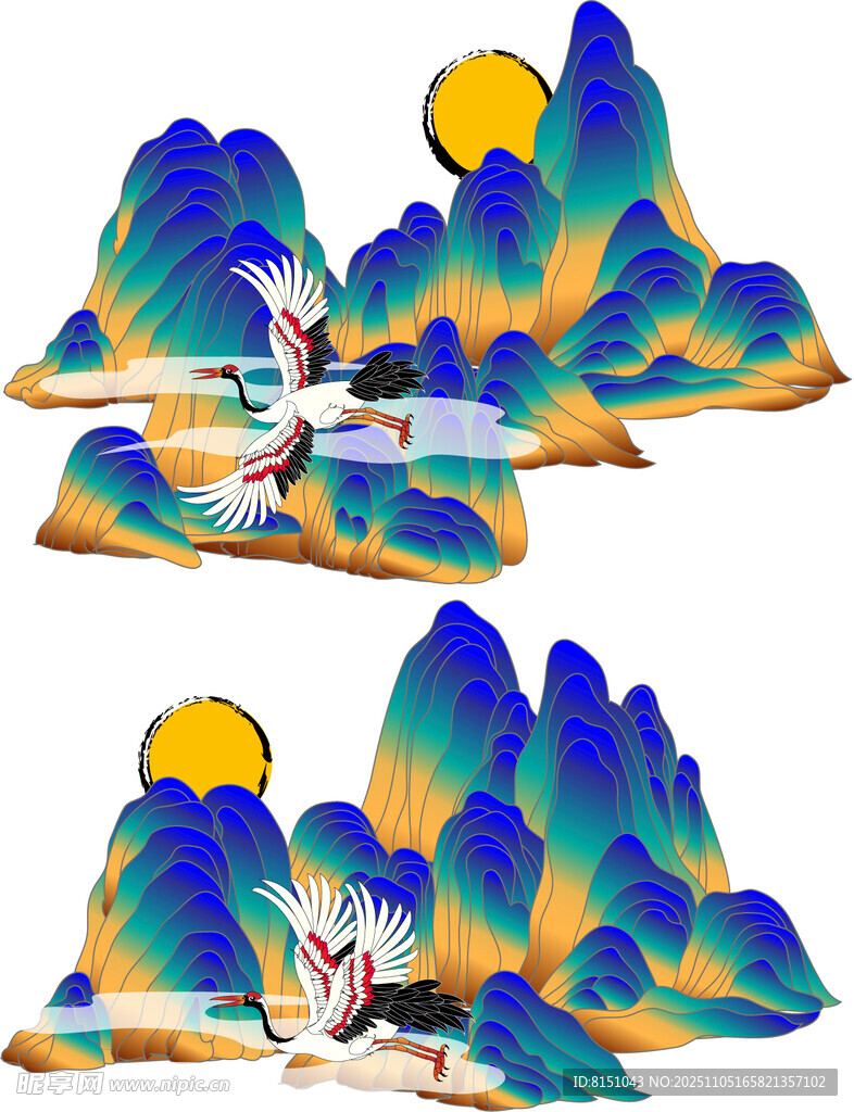 水墨风山水间的人物场景