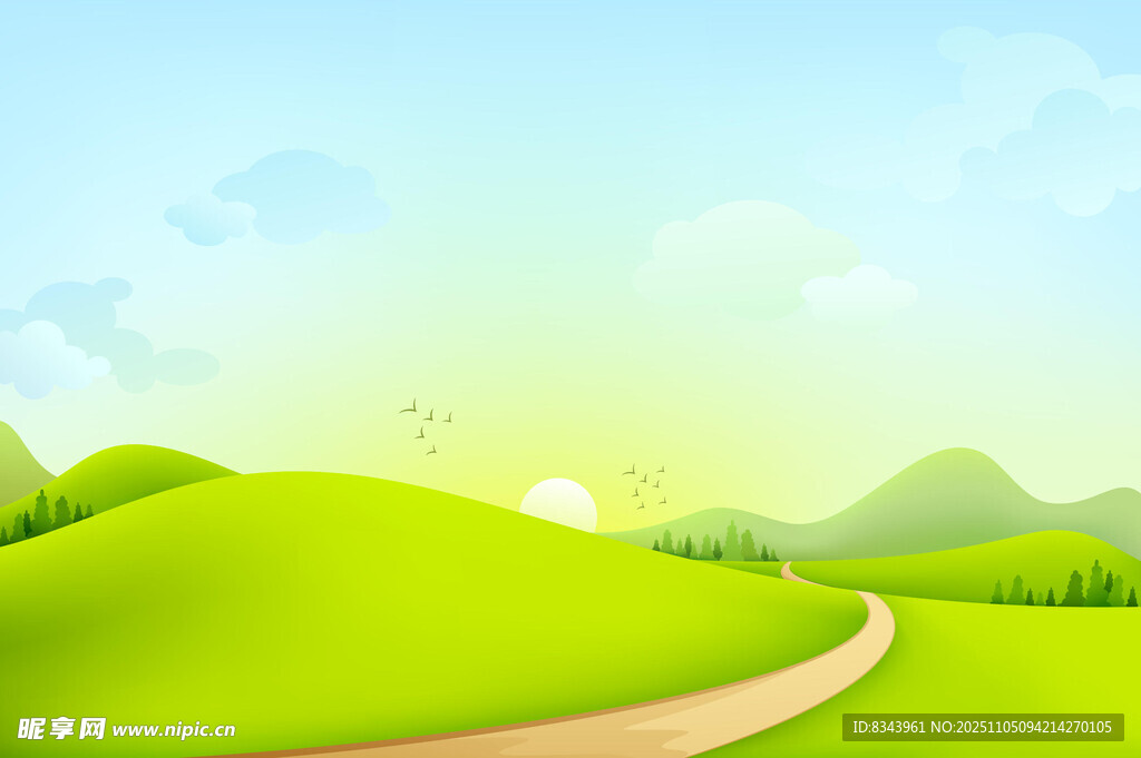 绿色原野中的蜿蜒小路