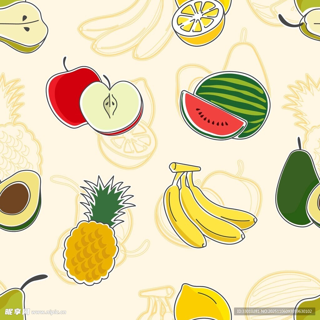 多彩手绘水果图案背景