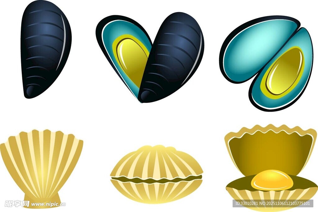 多彩贝类海鲜图案集合