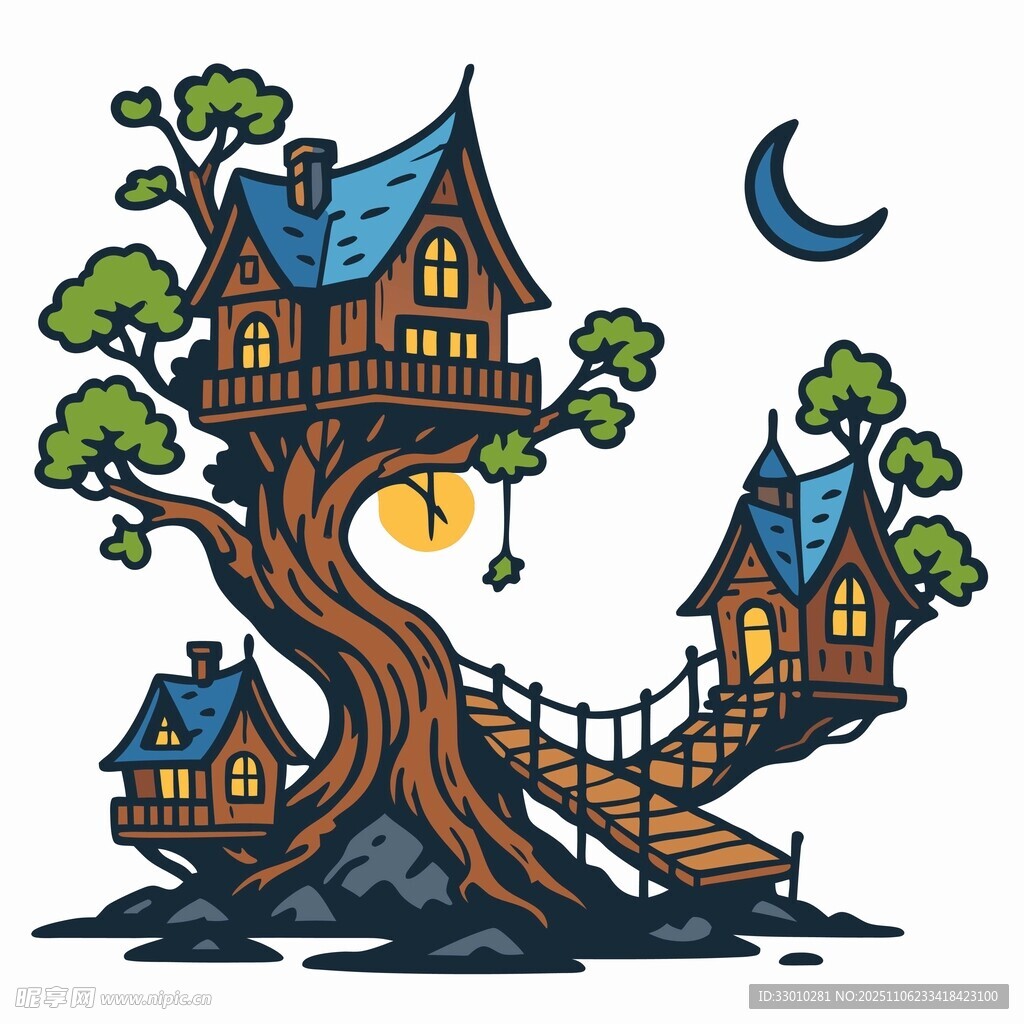 奇幻树屋月光下的童话居所