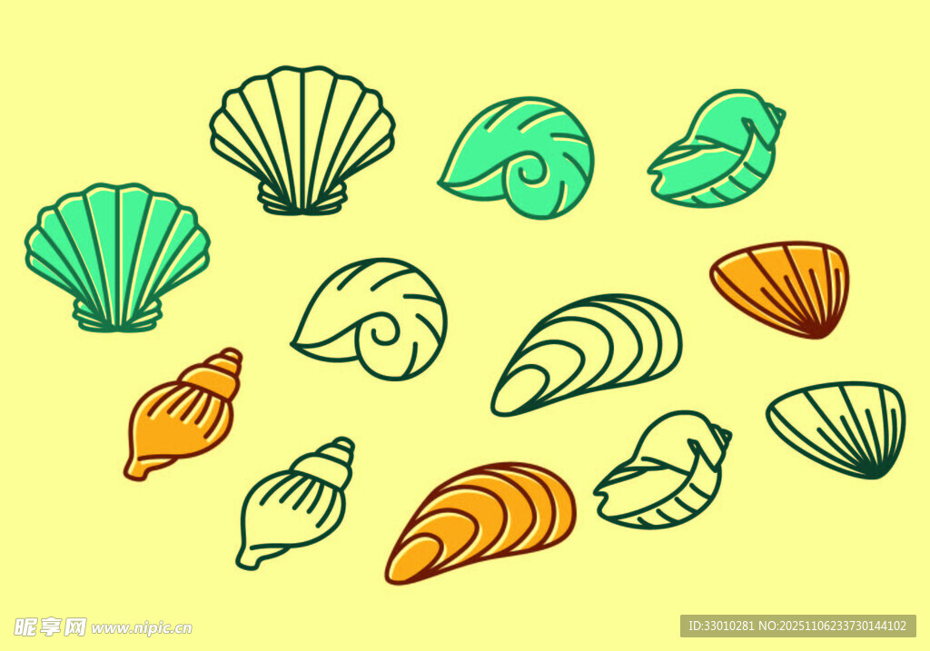 多彩贝壳手绘图案展示