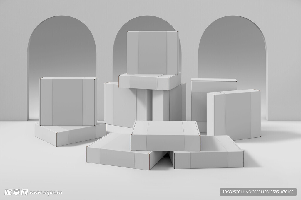 灰白几何立体陈列场景