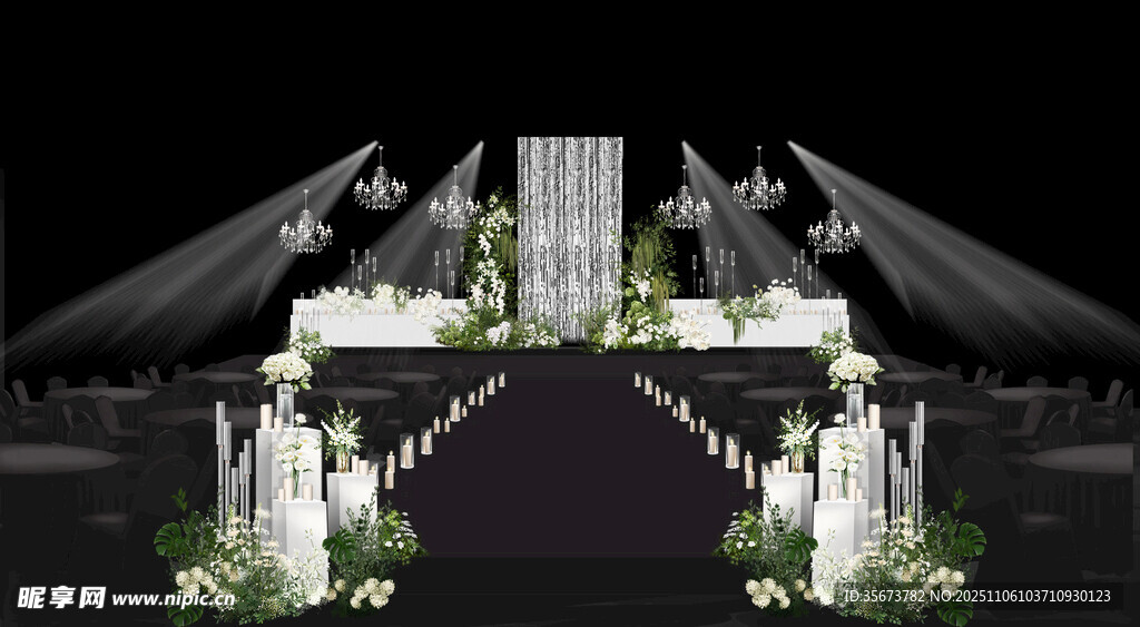 简约黑白系婚礼拱门布置