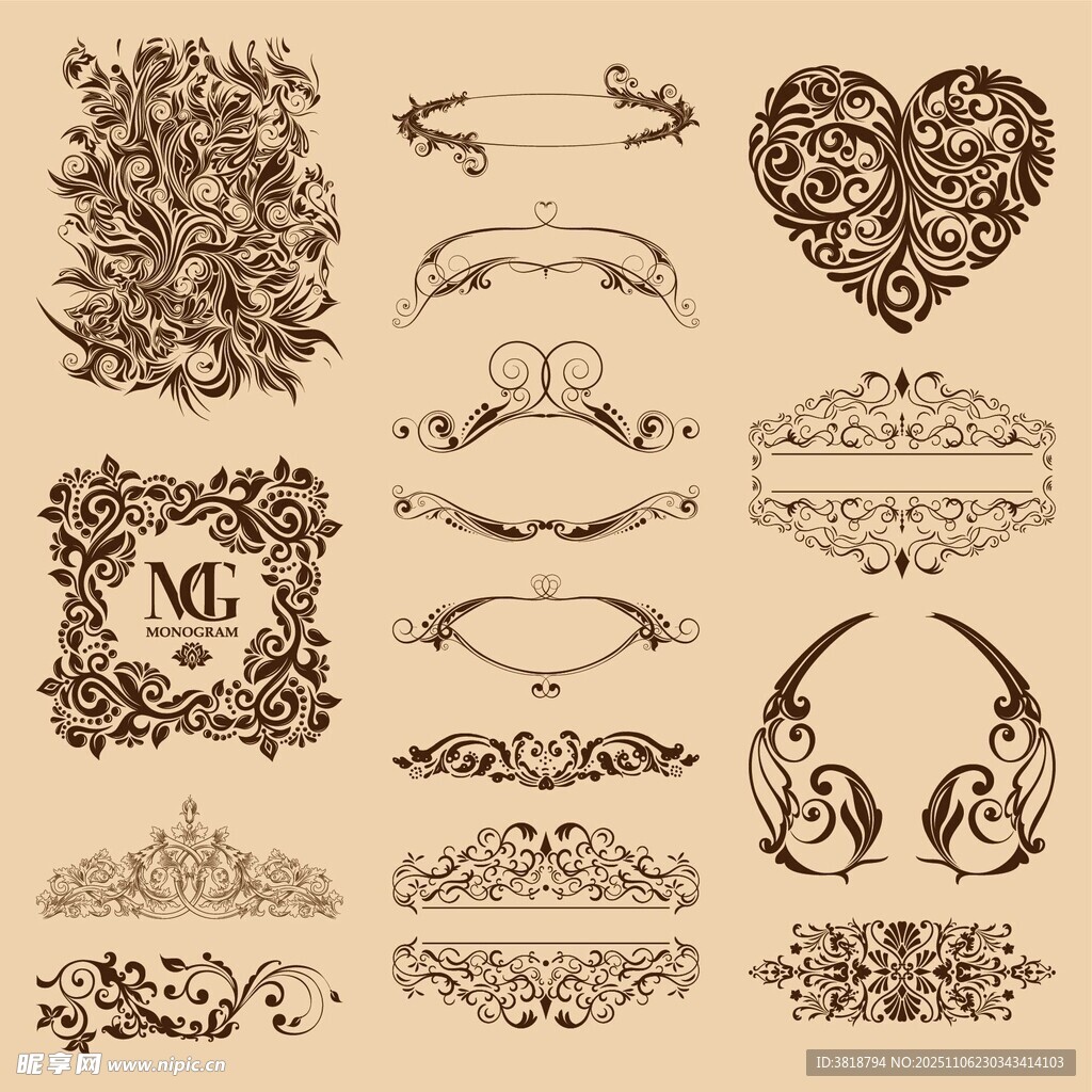 复古花纹装饰边框设计元素