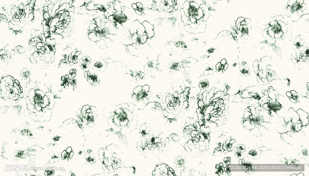 清新绿白花卉图案背景