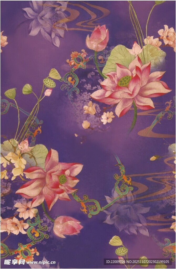 紫色花卉图案精美装饰