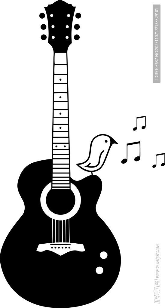 黑色吉他与音符的美妙组合