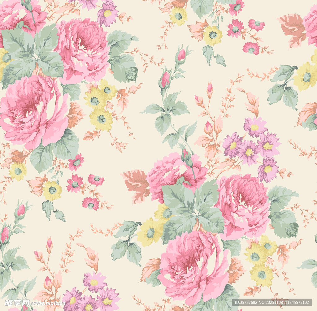 复古风花卉图案背景 粉花