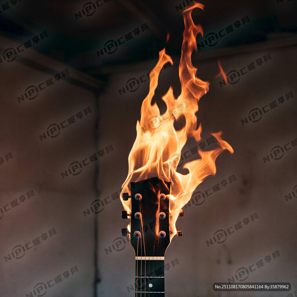火焰在一把吉他的琴劲蔓延