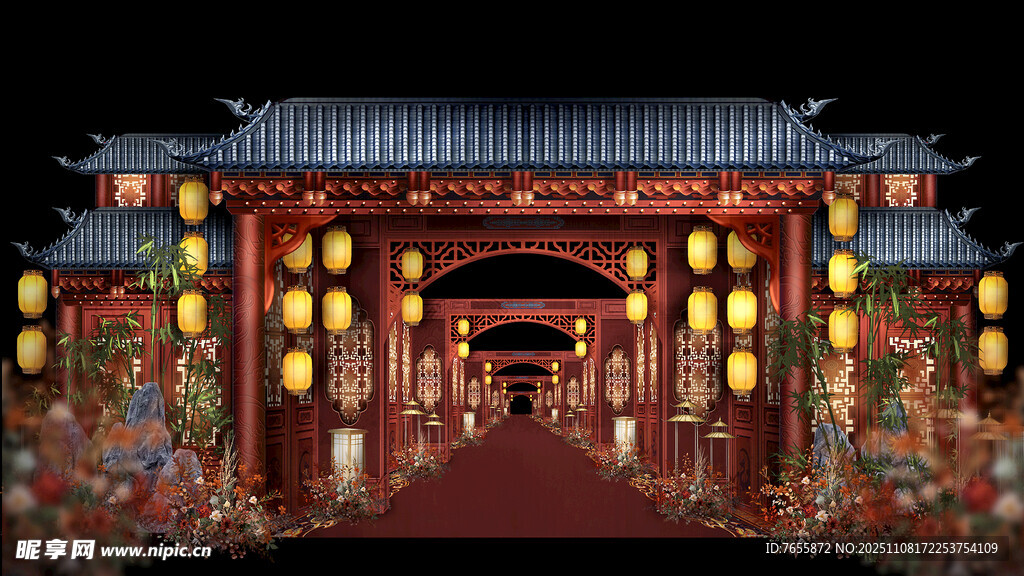 古建夜景灯笼装点热闹非凡