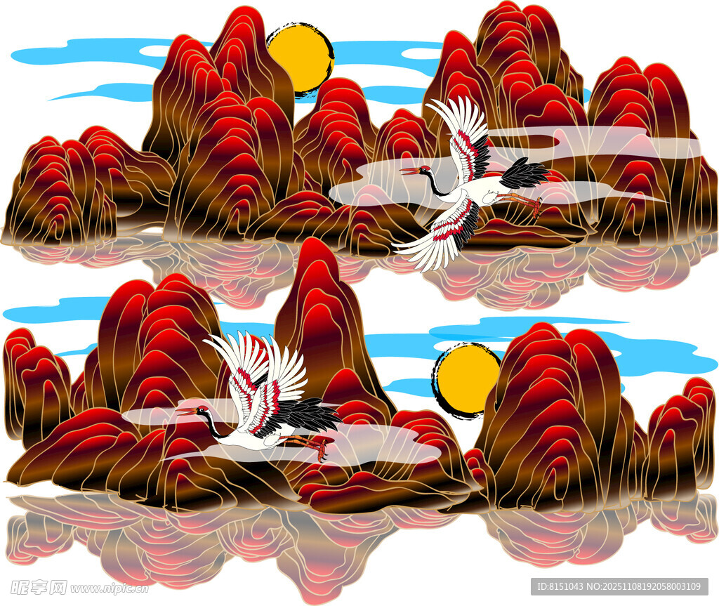 秋日山水风光插画