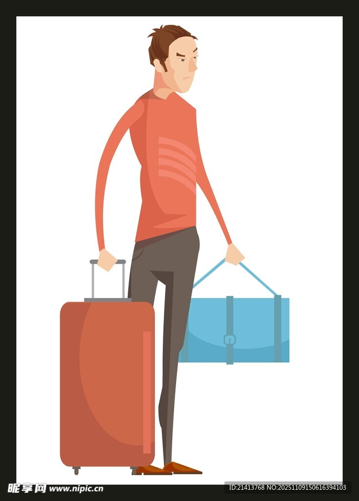 旅行男子手提肩扛行李旅行男子手