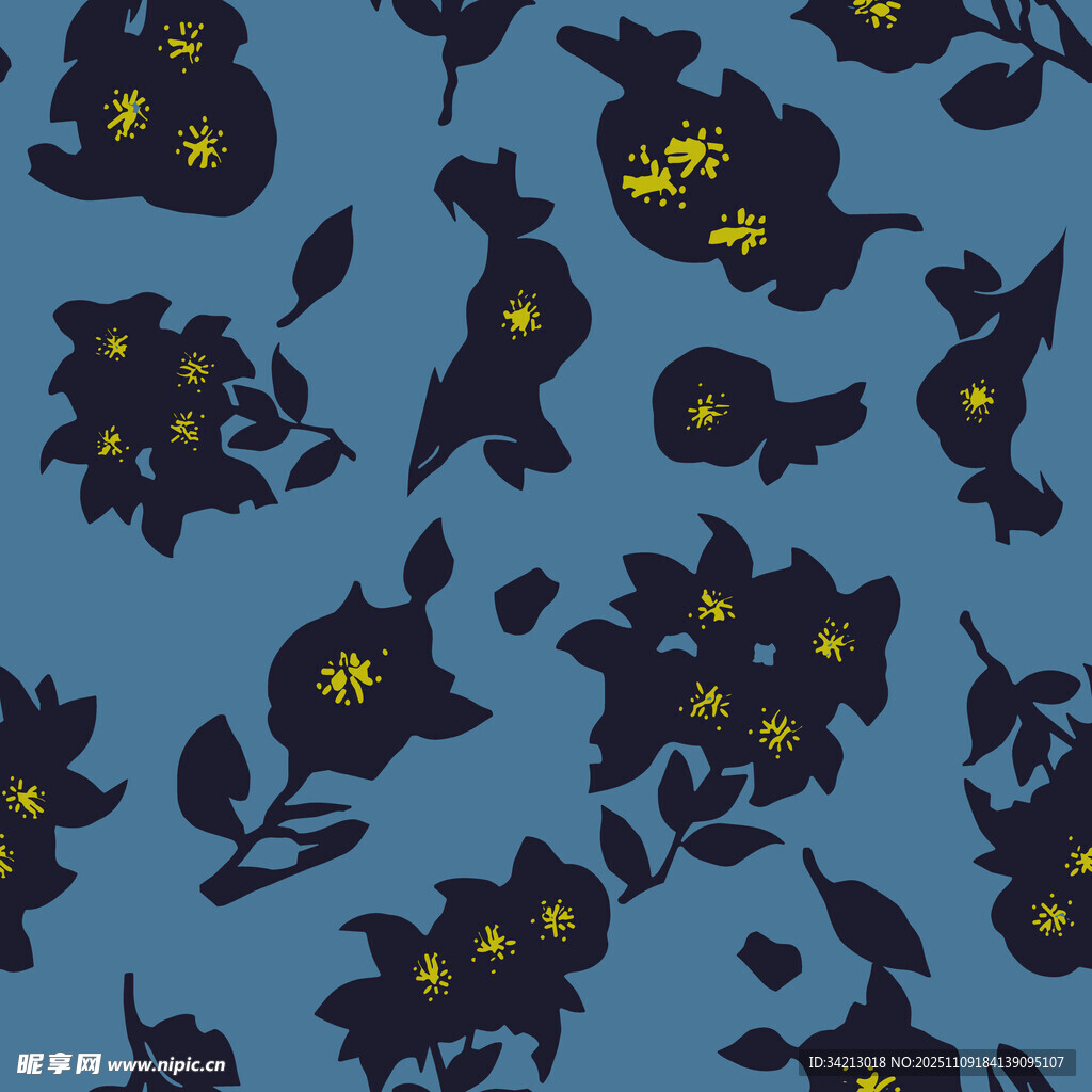 大牌蓝色花卉动物图案