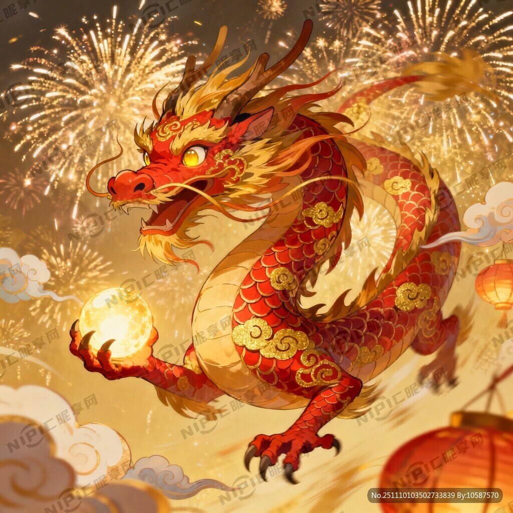 迎接新年 一个中国龙 动漫风格