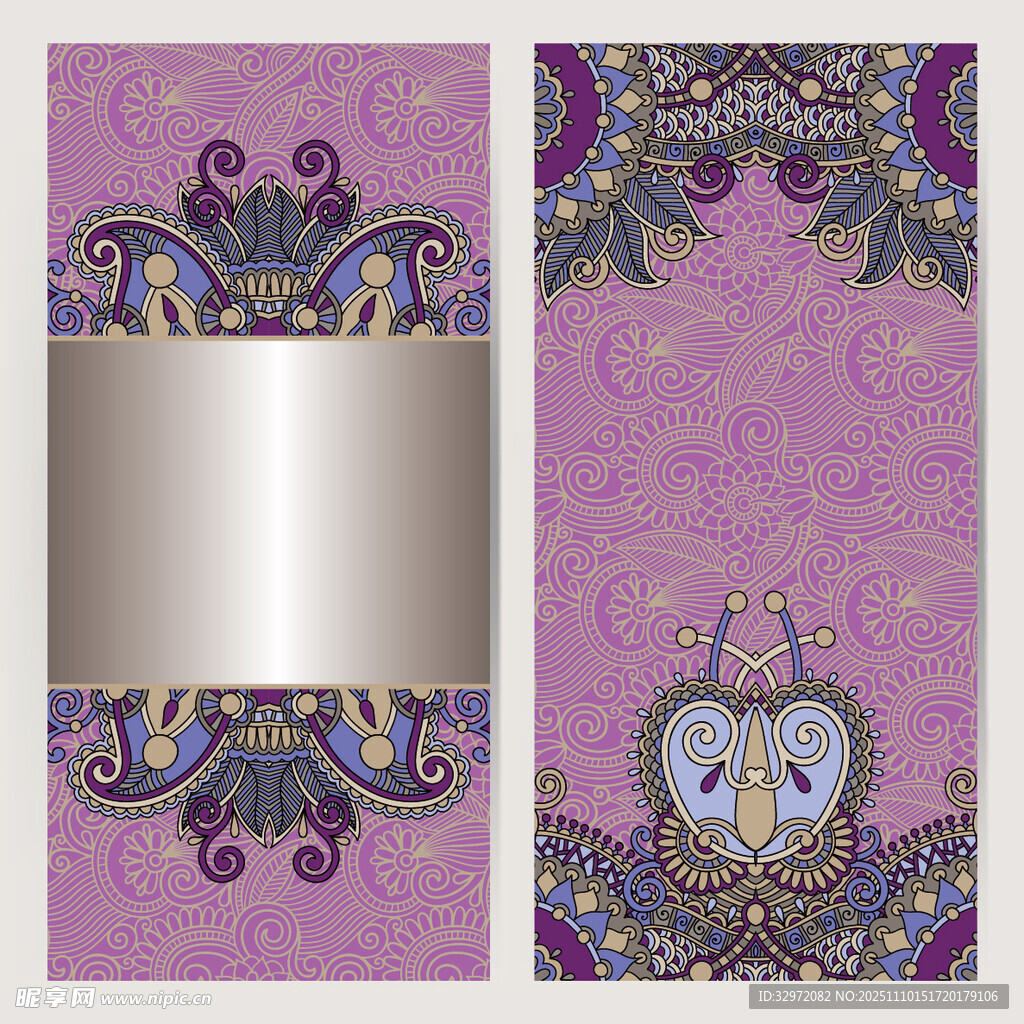 紫色花纹装饰卡片设计