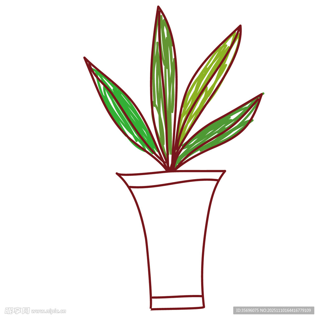 手绘盆栽植物简笔画