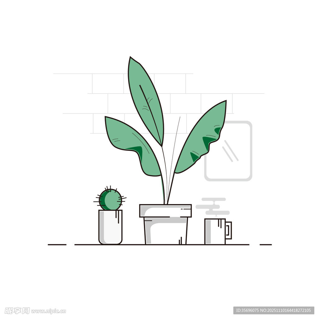 简约风室内绿植盆栽插画
