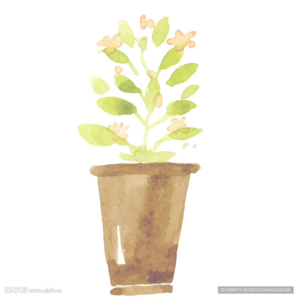 水彩风盆栽插画