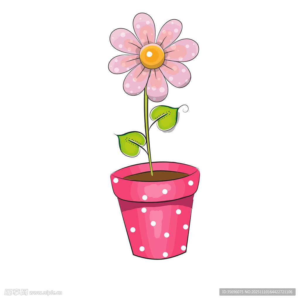 粉色花盆中的可爱小花