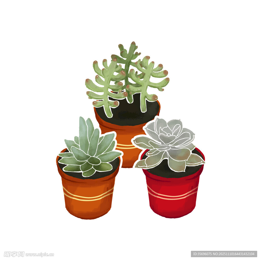 三盆可爱多肉植物摆件