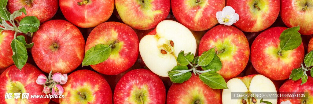 新鲜红苹果堆叠画面