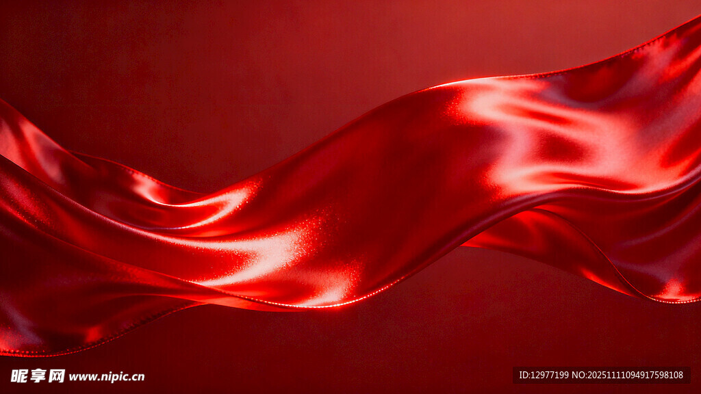 红色绸缎飘动的绚丽画面图片