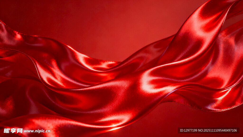 红色飘动绸缎图片