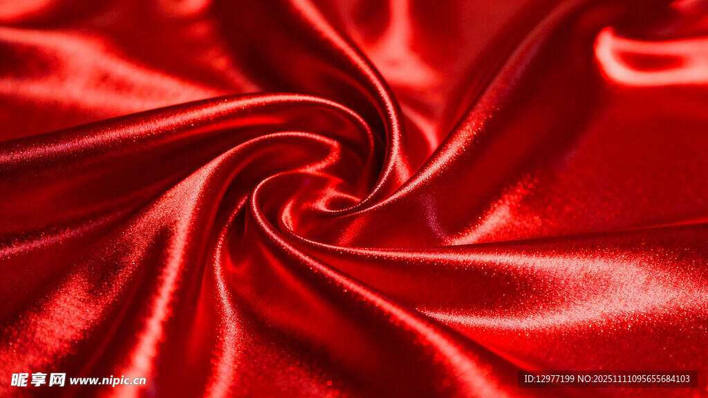 红色绸缎纹理特写图片