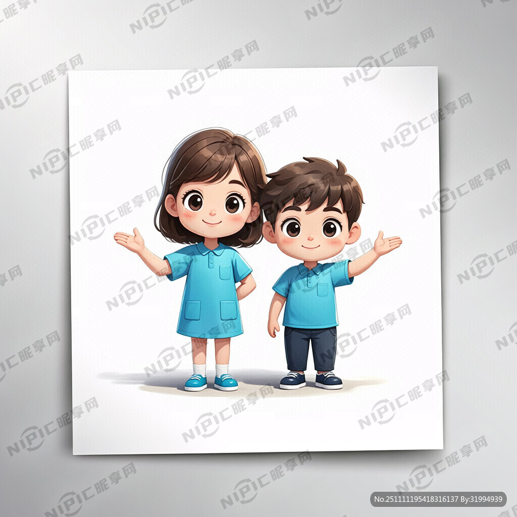 画一个 政务服务的女孩 男孩