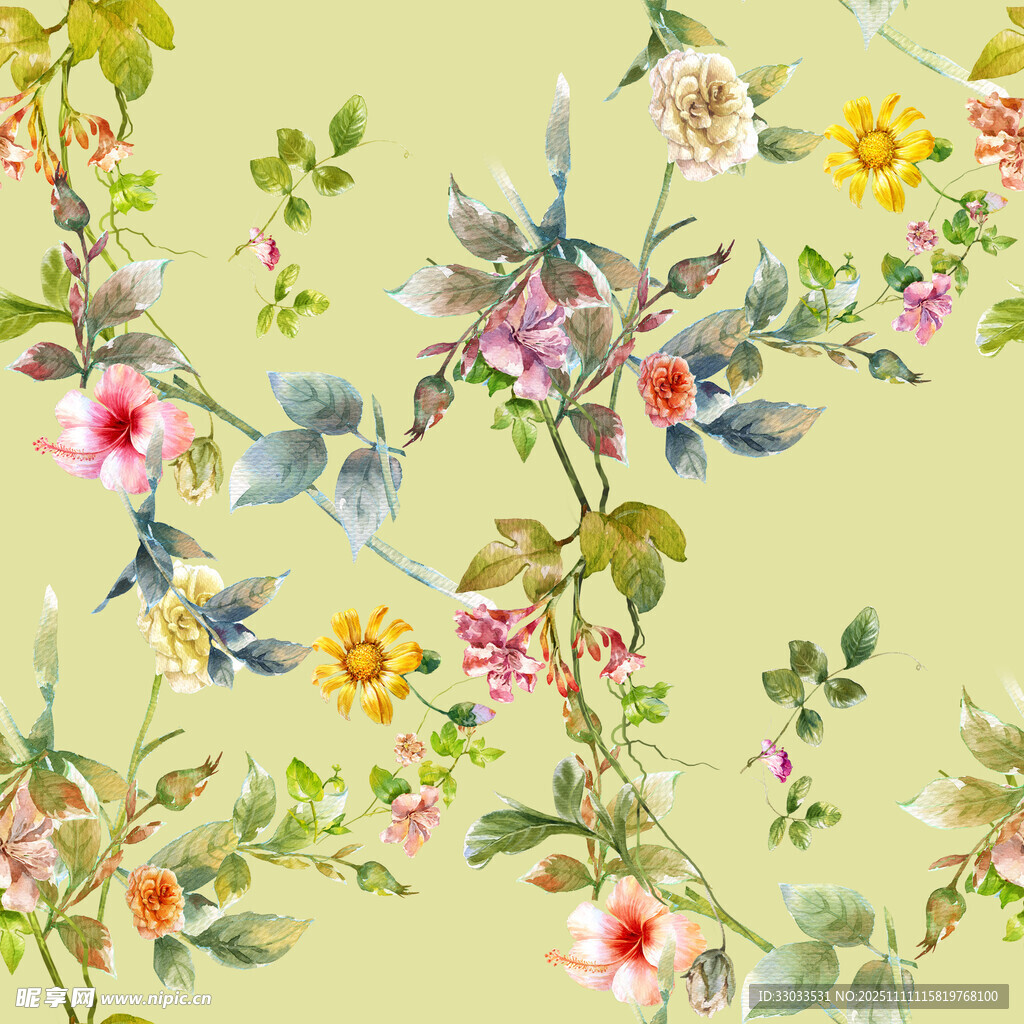 花卉小鸟清新图案背景